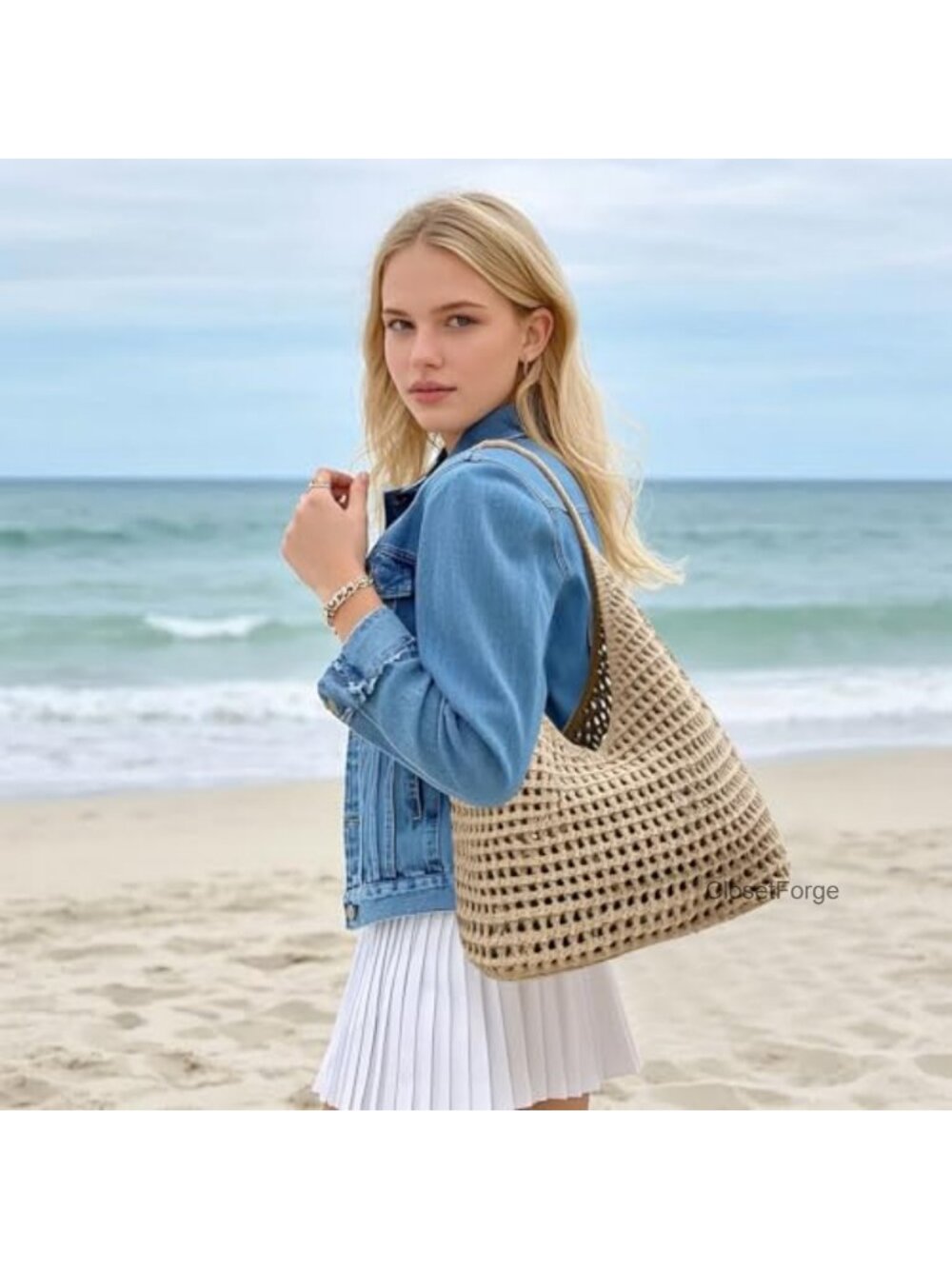Handcrafted Crochet Beach Tote Bag with Shoulder Strap - Summer Travel &